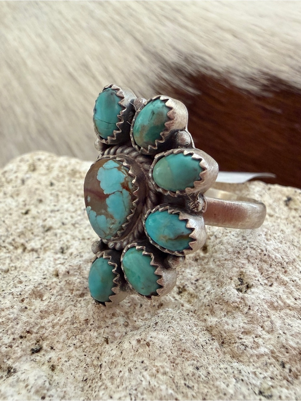 ❤️ Number 8 Mine & Mojave Turquoise Half Cluster Adj Sterling 925 Statement Ring - Picture 12 of 16